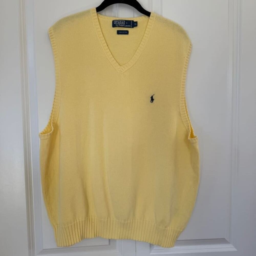 Polo Ralph Lauren Men's Yellow Sweater Vest XL Cotton V-Neck-Preppy Golf Spring